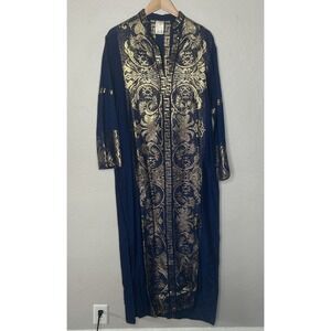 Vintage Minerva Kafton gold Embroidered Blue kaftan made in Greece Size 2 Med